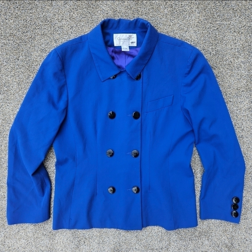 Vintage Christian Dior The Suit Cobalt Blue Peacoat Style Blazer Jacket Med 12